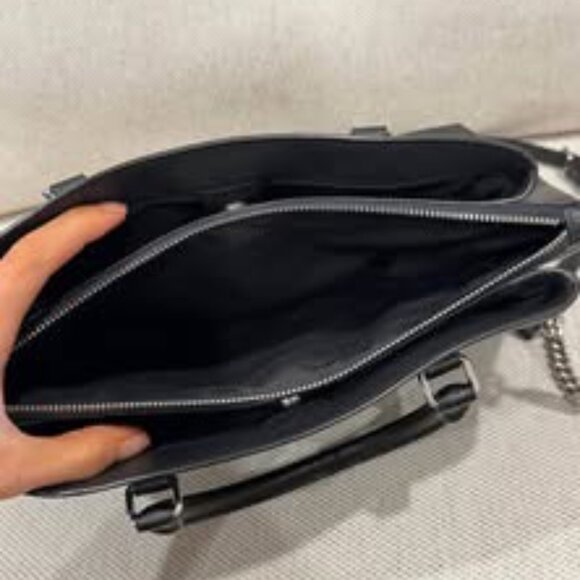 COACH Black Leather Carryall Purse with Long Strap Black Silver - Picture 3 of 5